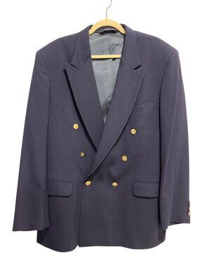 Gordon Thomas Mens Size 44 Navy Blue Wool Blazer Double-Breasted Gold-Button USA